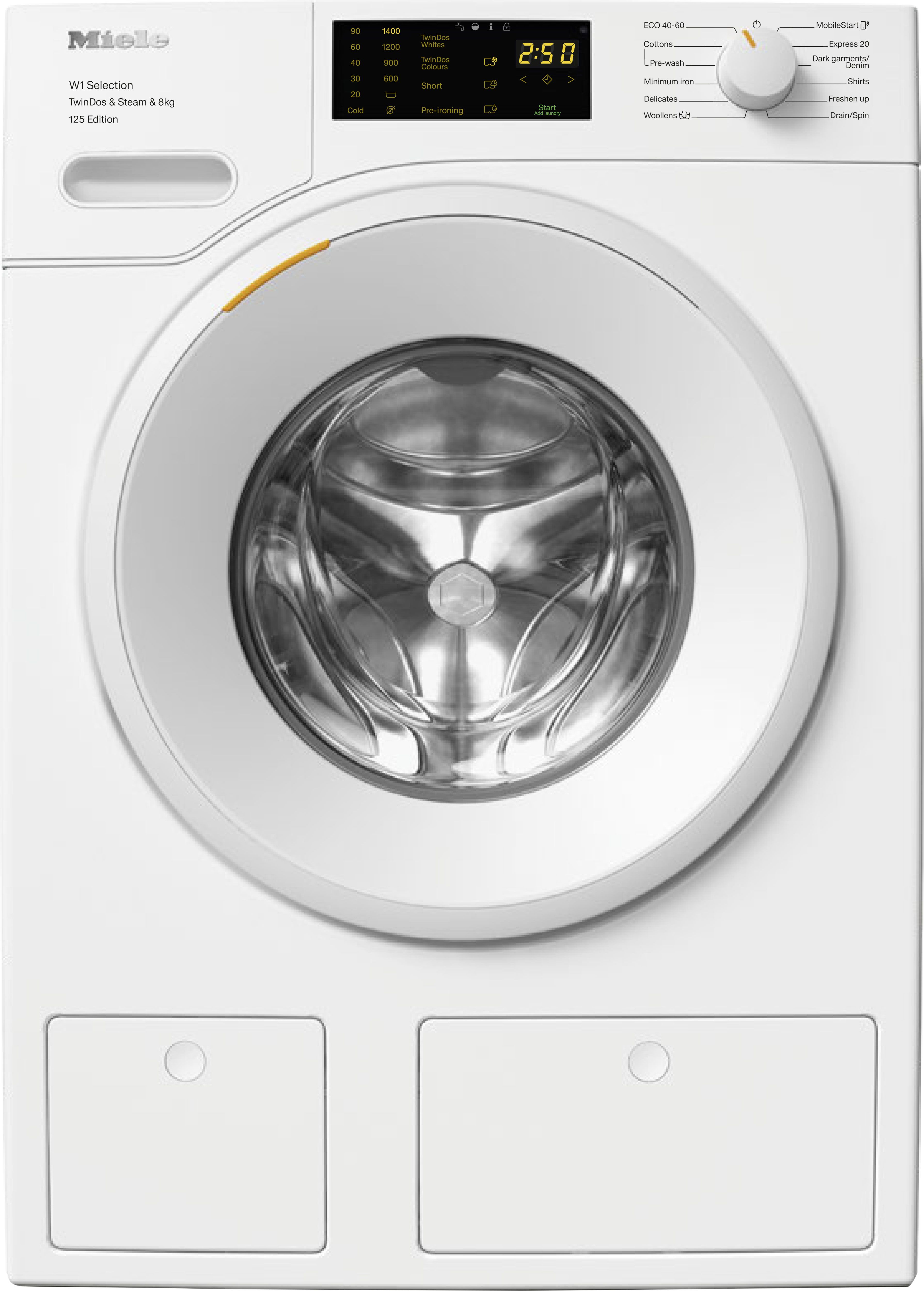 Miele W1 WSB683 WCS 8kg WiFi Connected Washing Machine with 1400 rpm - White - A Rated, White